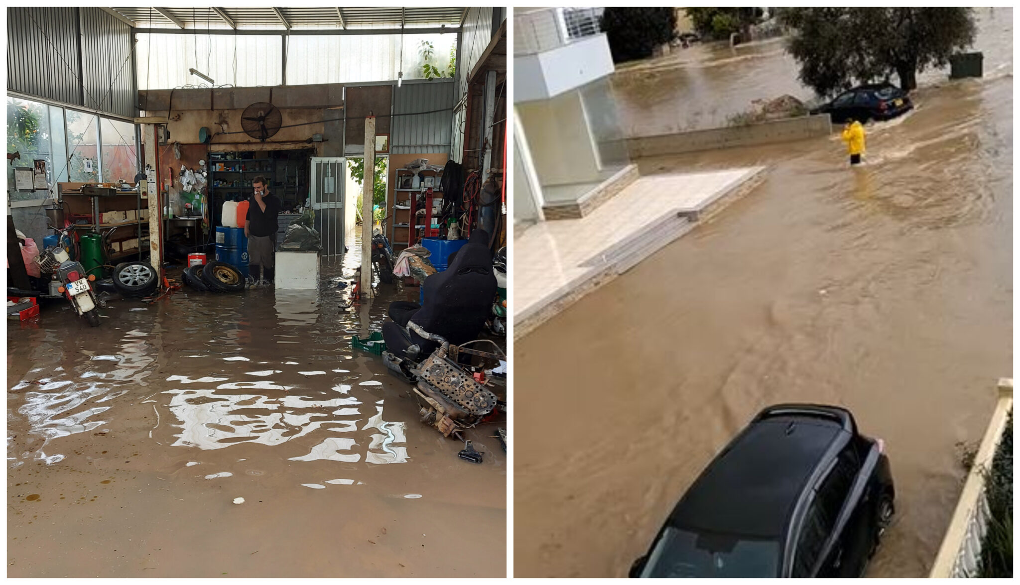 Πλημμυρισμένοι δρόμοι και υποστατικά από τις καταρρακτώδεις βροχές (ΒΙΝΤΕΟ&ΦΩΤΟ)