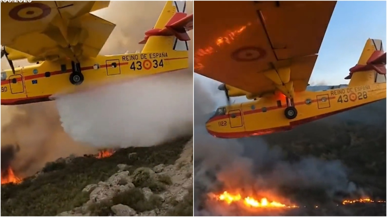 ΒΙΝΤΕΟ: Η στιγμή που Canadair επιχειρεί κατάσβεση φωτιάς στην Τενερίφη